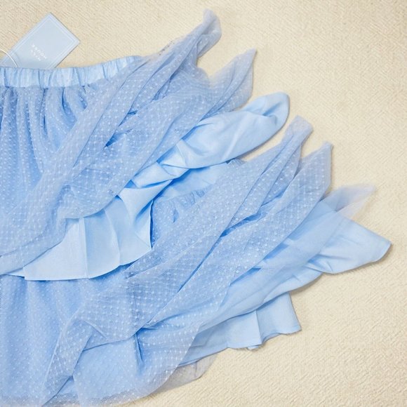 NWT HILL HOUSE HOME Clara Tulle Tiered Mini Skirt sz M Blue Elastic Waist Lined - Picture 5 of 11